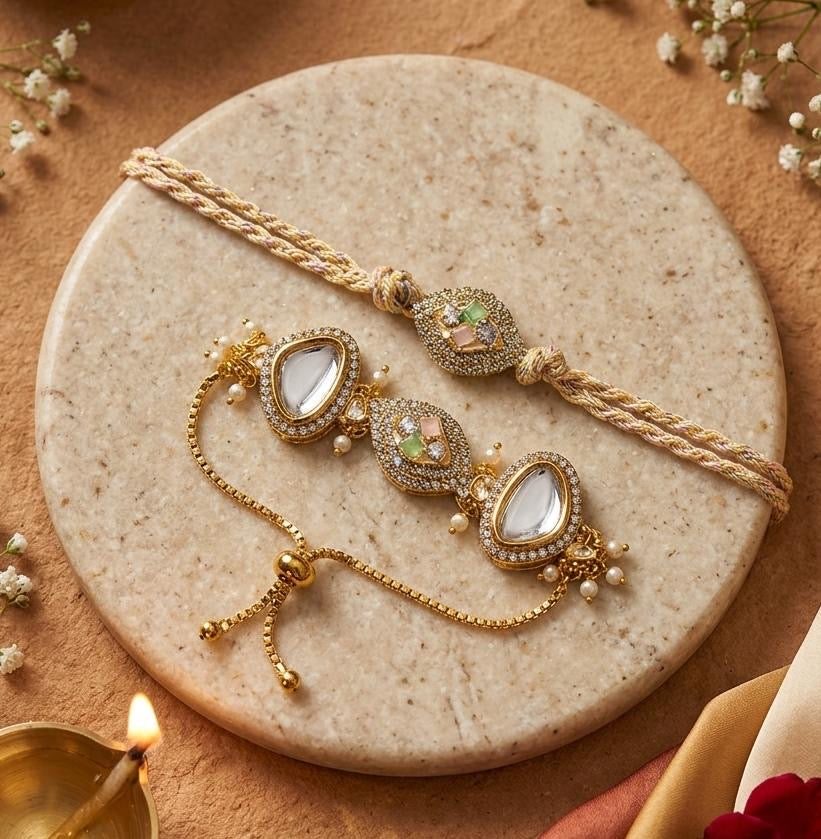 Kundan Couple Rakhi Set