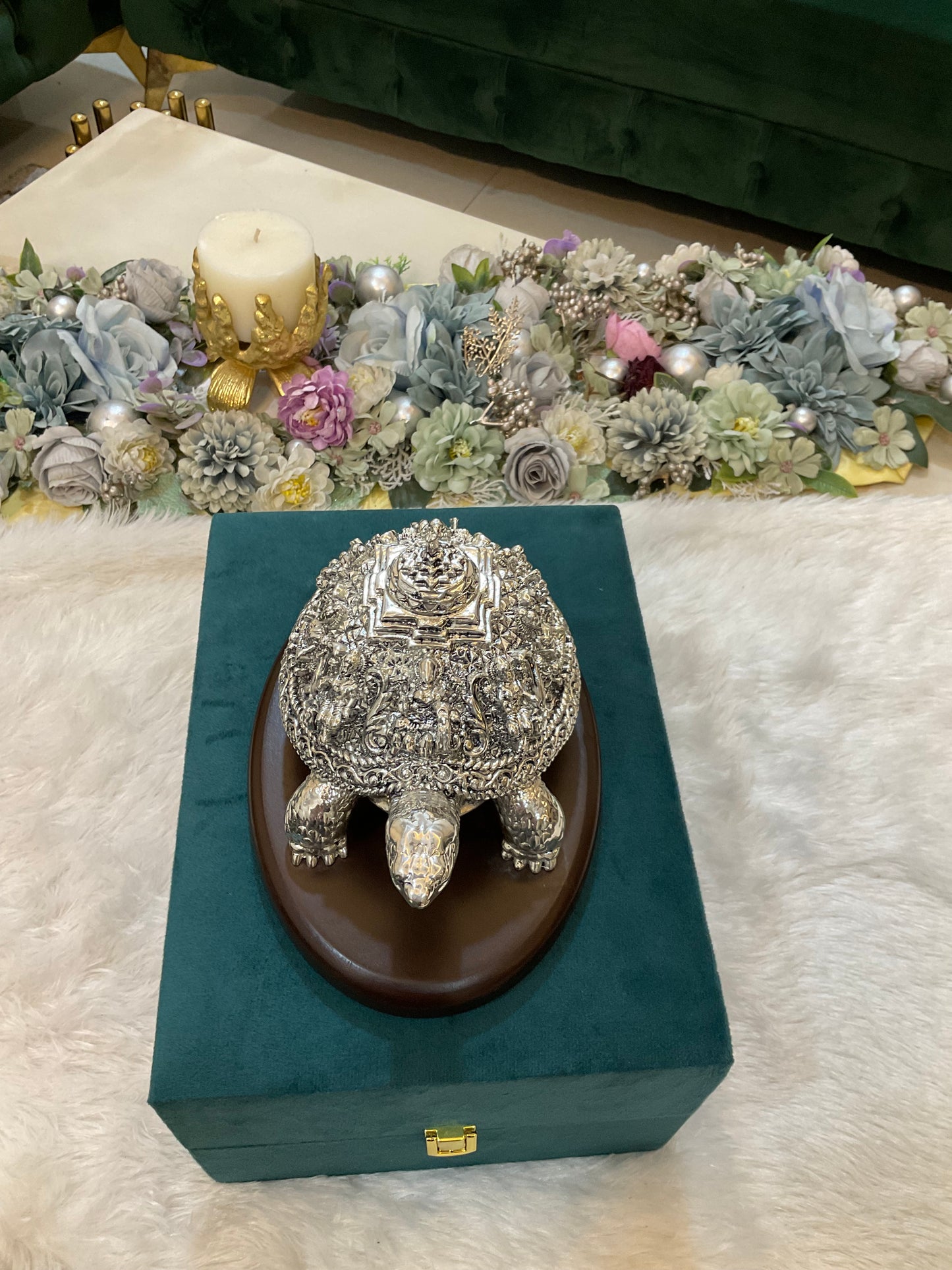 999 Silver Plated Tortoise – Luxury Vastu & Spiritual Décor