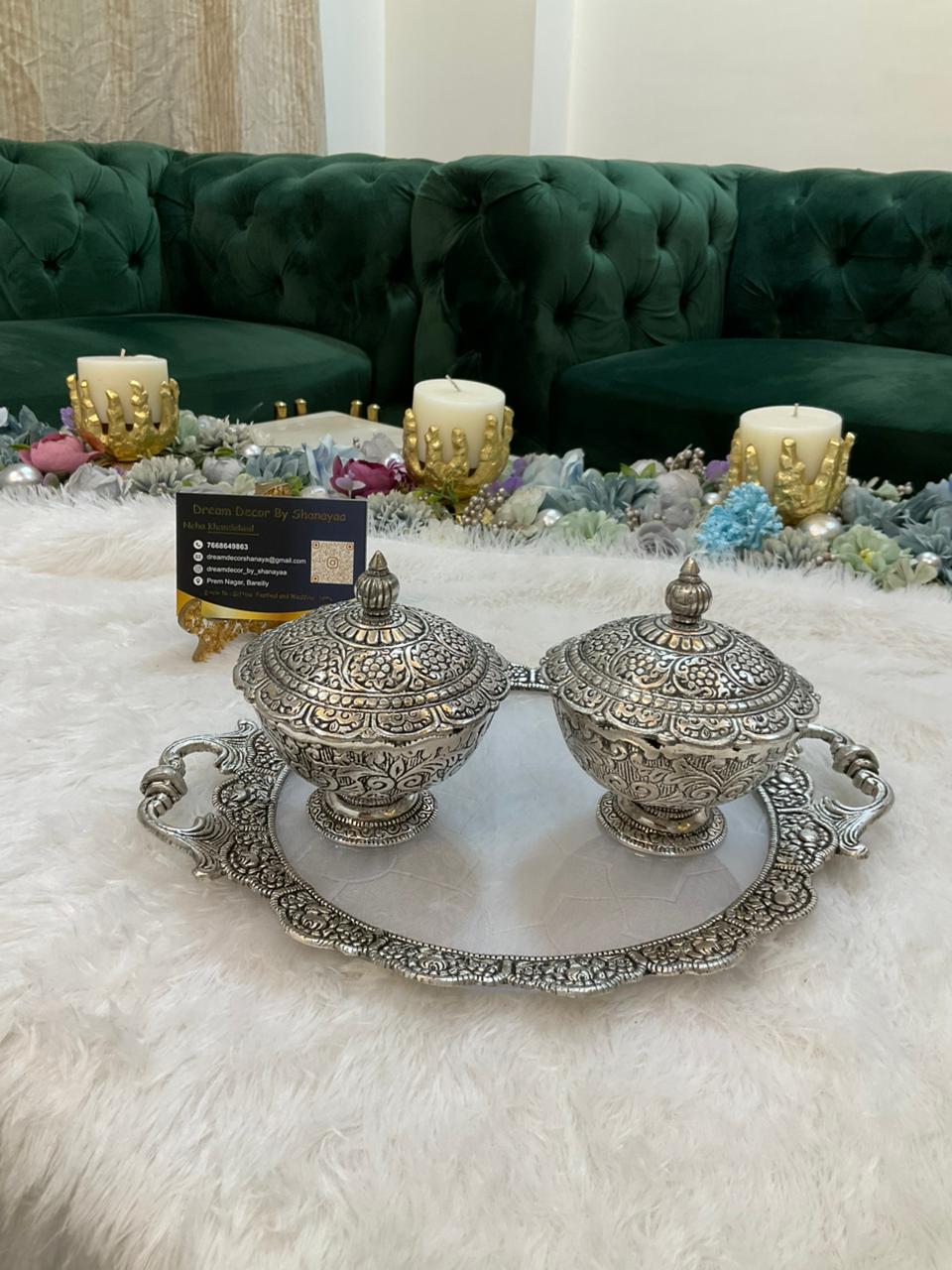 GS110 - German Silver Hamper Set (1 Tray + 2 Bowls)