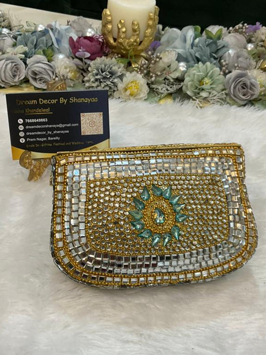 C. Kundan Work Metal Clutch (8×6”)