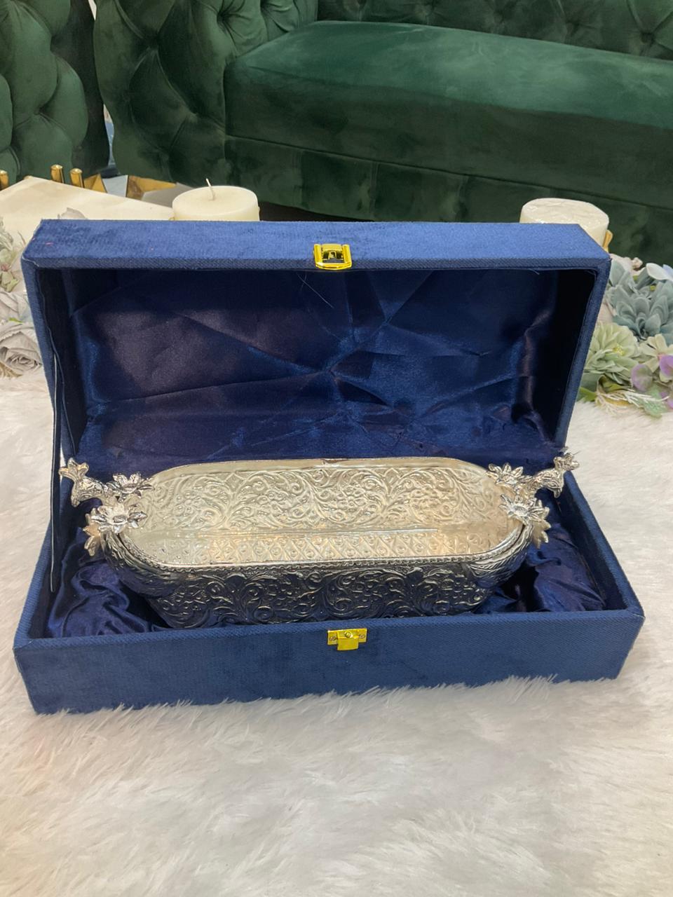 German Silver Boat Platter with Velvet Box