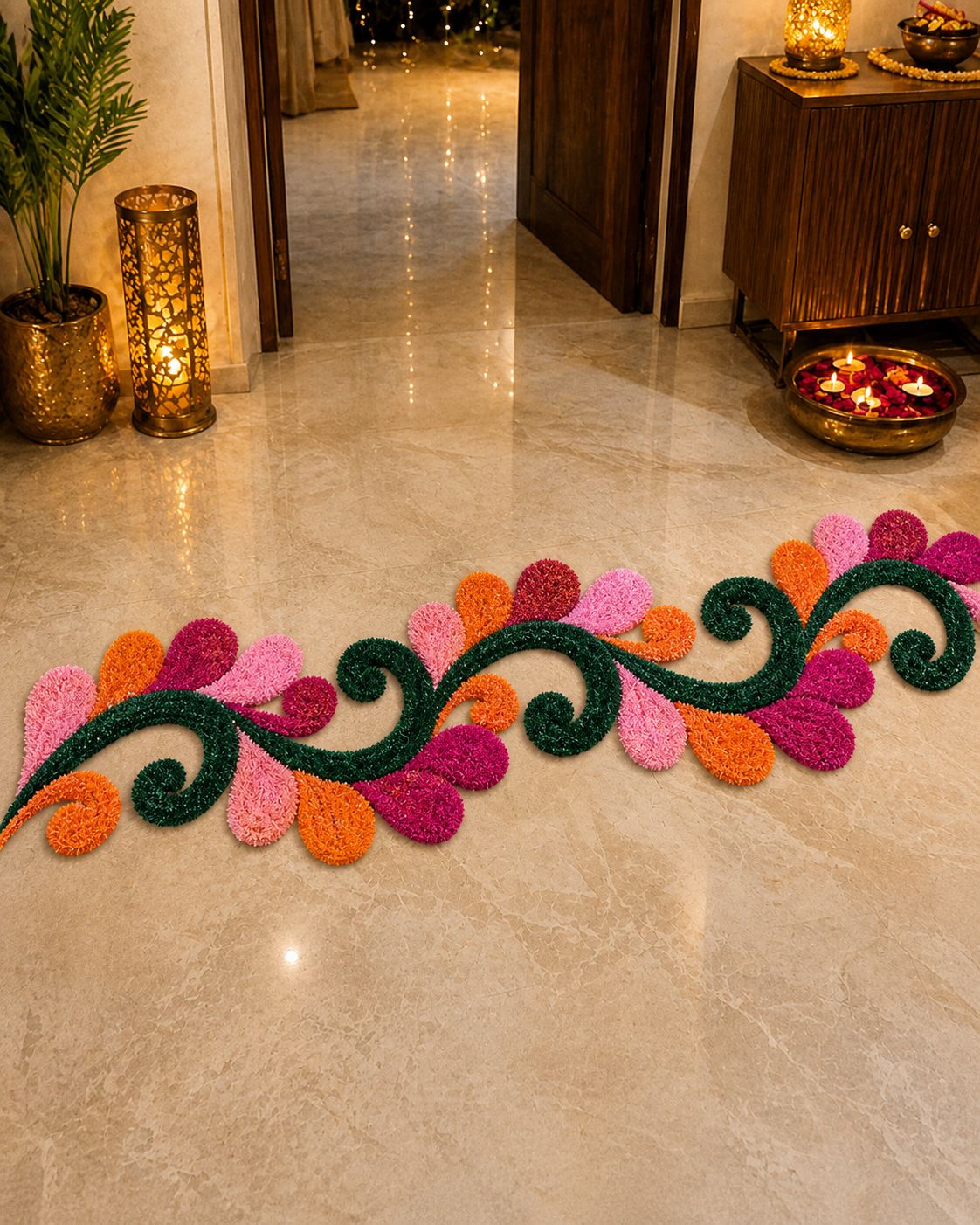 Tulip Trail Rangoli Mat – Premium Floral Entrance Décor