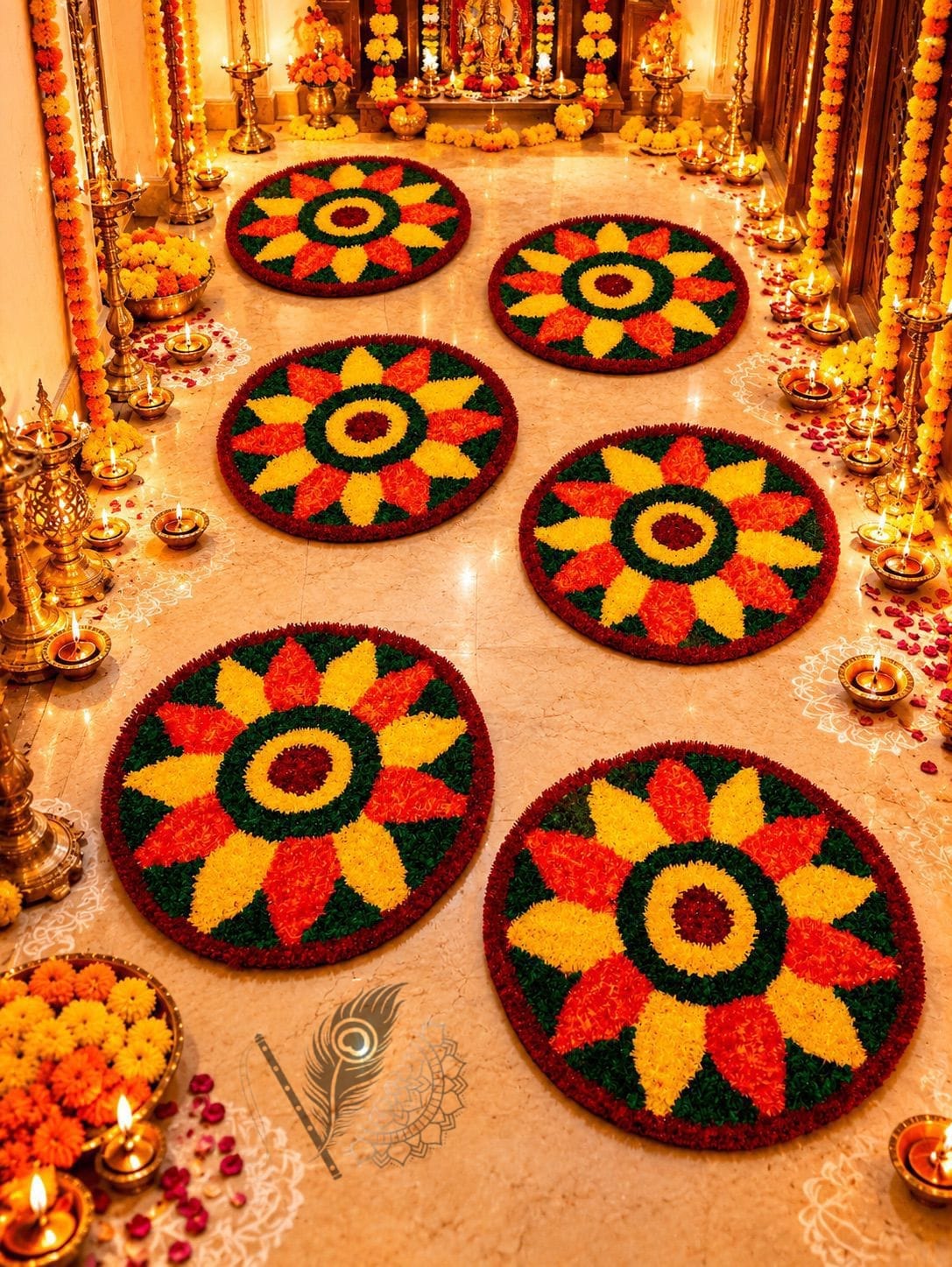 Premium Woollen Round Rangoli Mat – Set of 6