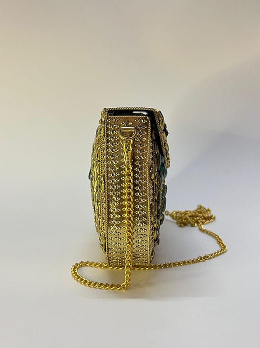 Gold & Green Metal Clutch