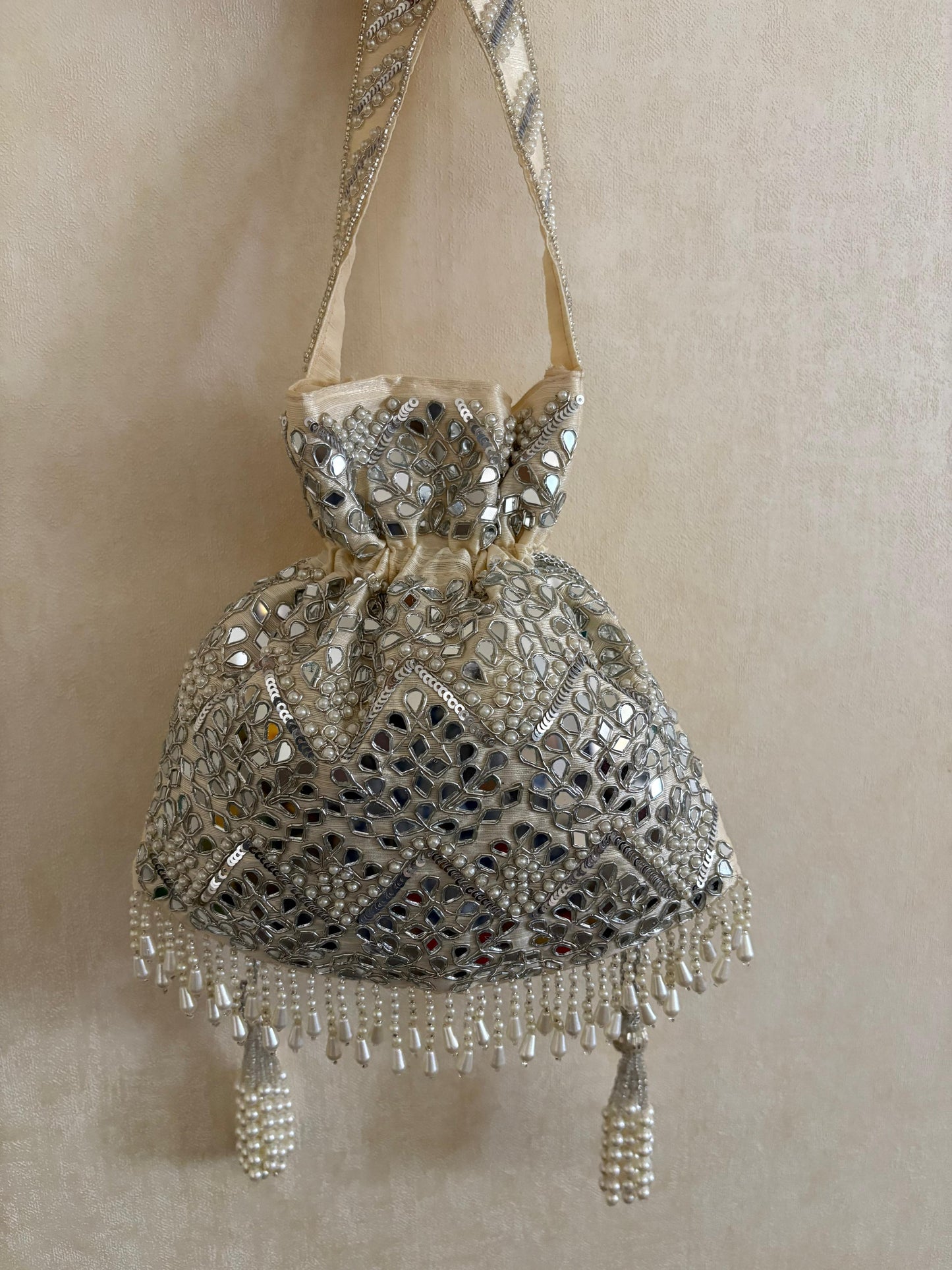 DP118 - Gota Work Potli with Mirror & Pearl Detailing