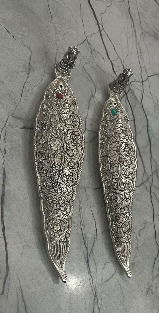 German Silver Peacock Feather Incense Holder ( Pack of 5 )