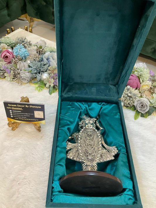 999 Real Silver Plated Shreenathji Idol (9.5 × 6 Inches)