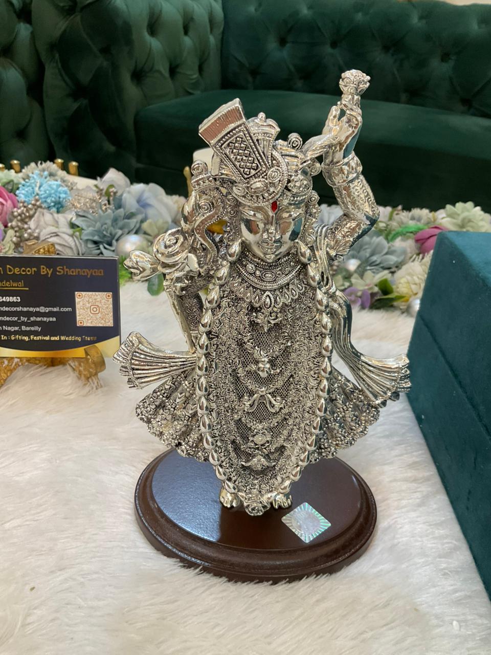 999 Real Silver Plated Shreenathji Idol (9.5 × 6 Inches)
