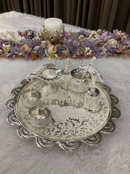 Imported Puja Thali Set with Ganpati & Peacock Motifs
