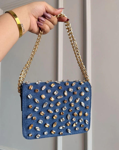 CRYSTAL DENIM FLAP BAGS