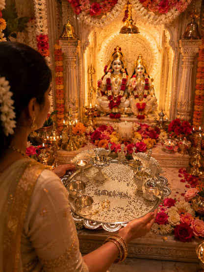 Imported Puja Thali Set with Ganpati & Peacock Motifs