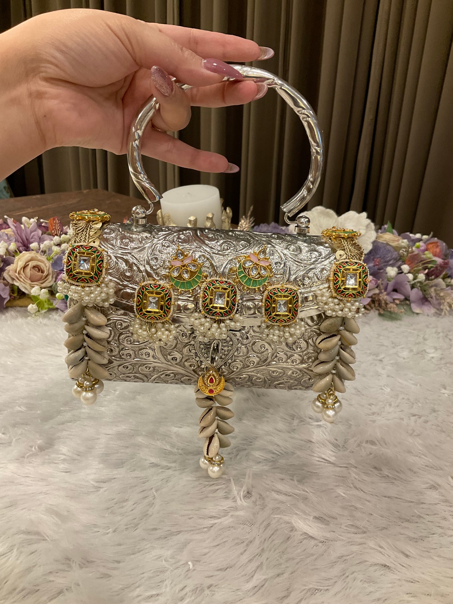 Designer German Silver Statement Clutch