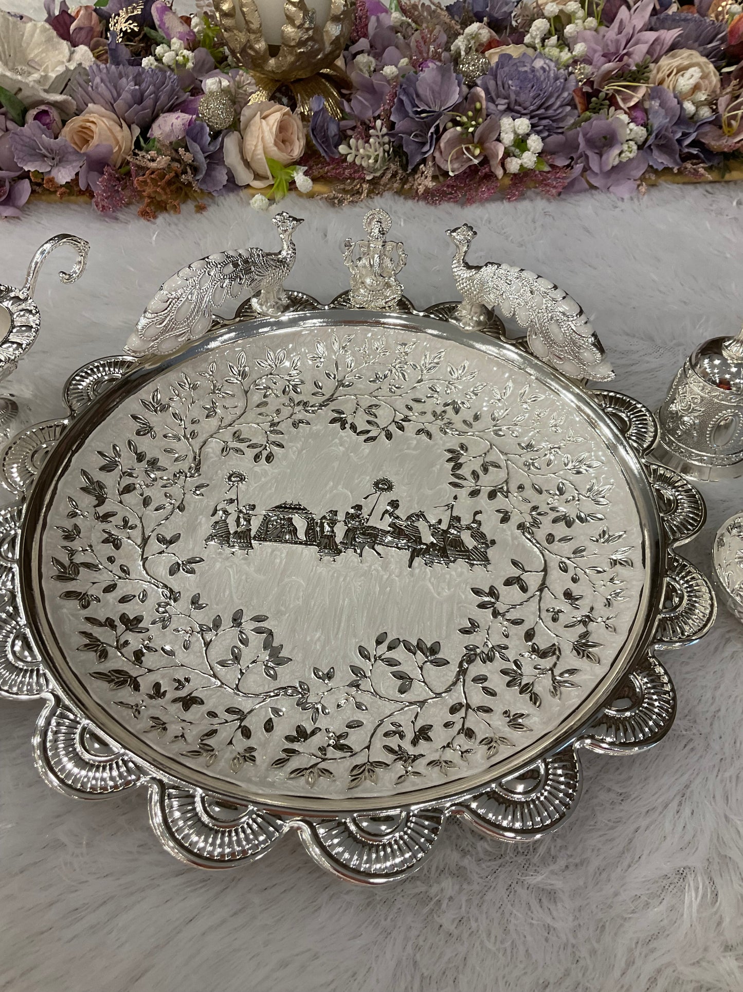 Imported Puja Thali Set with Ganpati & Peacock Motifs