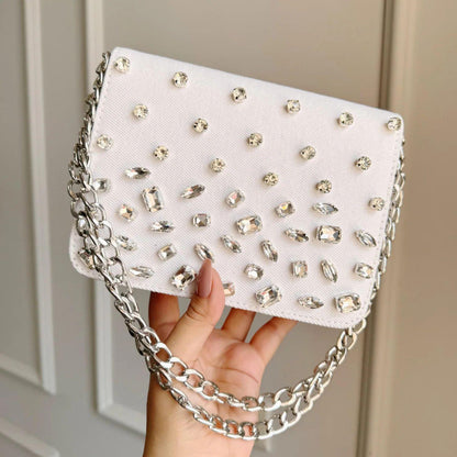 CRYSTAL DENIM FLAP BAGS