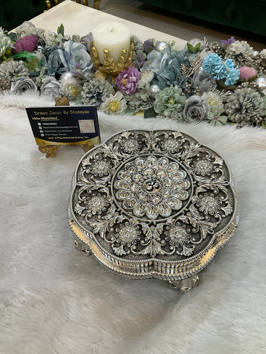 999 Silver Plated Round Chowki with OM Engraving