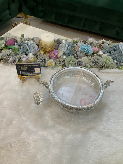 German Silver Hand-Engraved Urli / Dry Fruit Box with Acrylic Lid