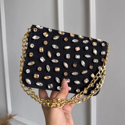 CRYSTAL DENIM FLAP BAGS