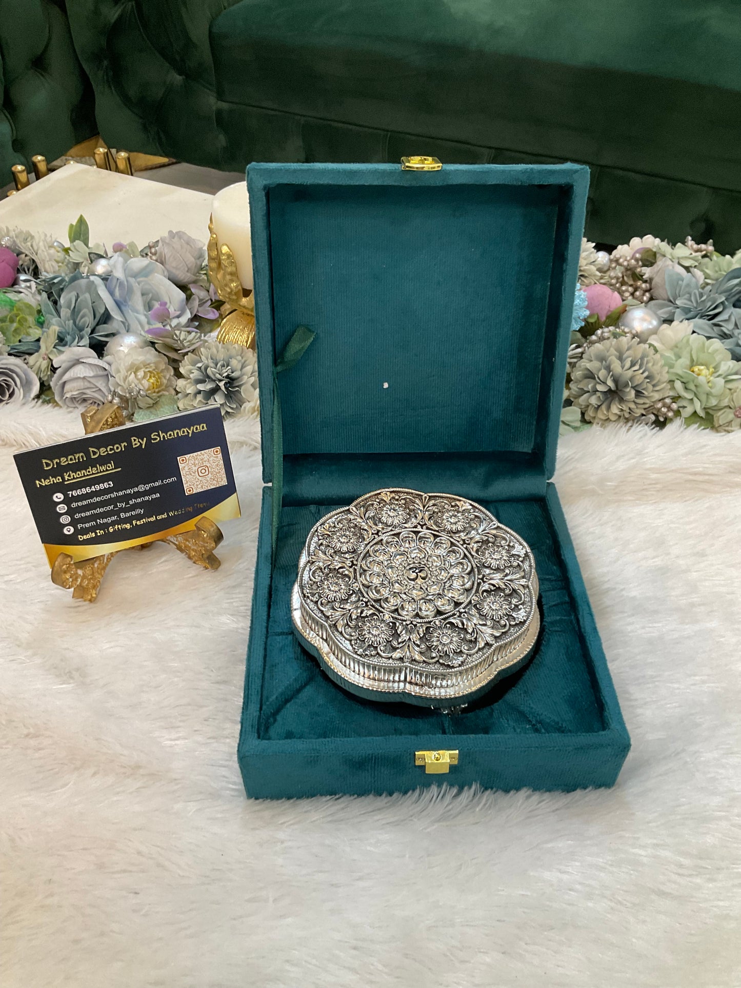 999 Silver Plated Round Chowki with OM Engraving