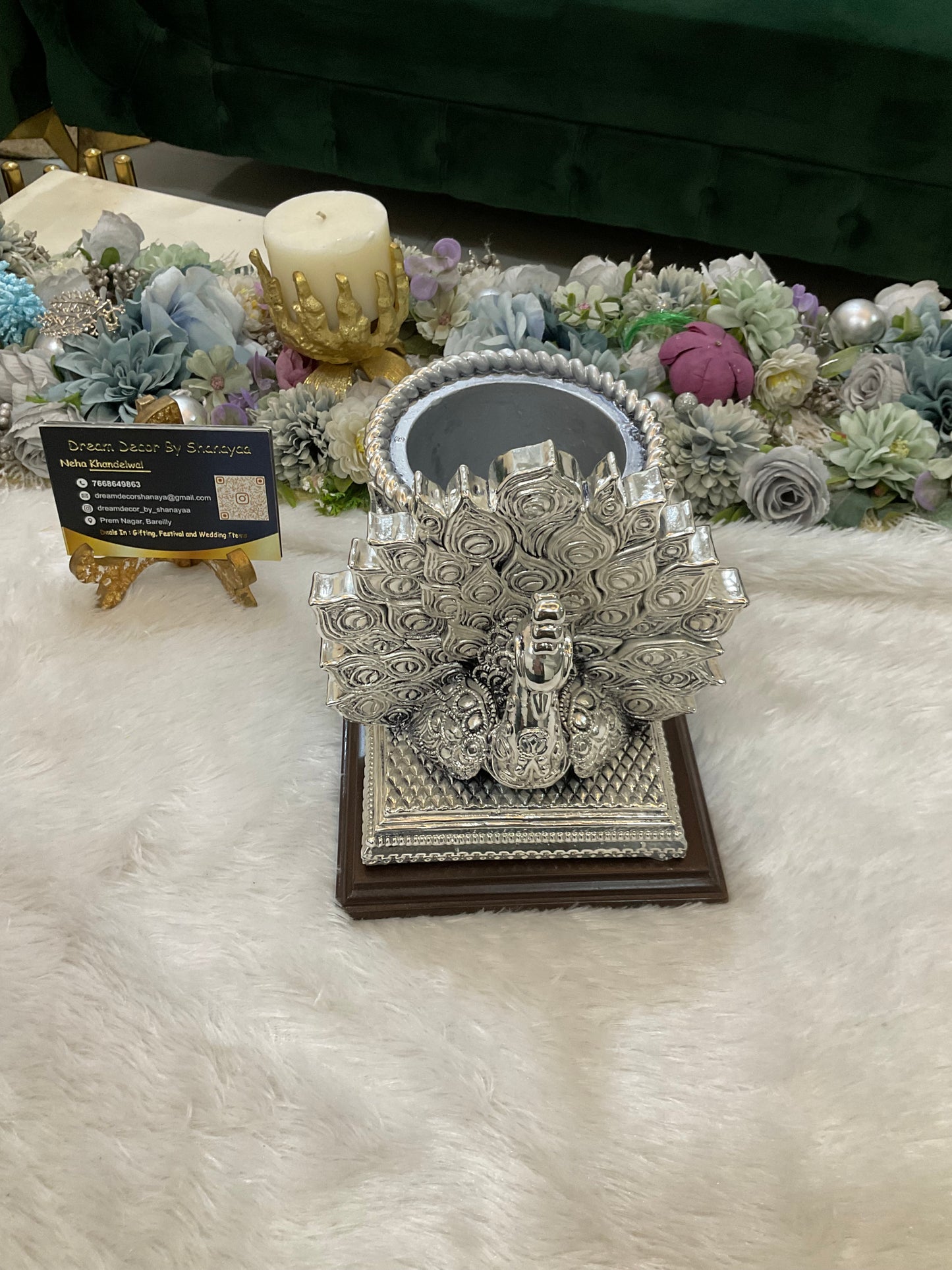 999 Real Silver Plated Peacock Bucket – Luxury Decorative Piece
