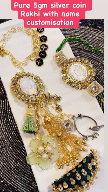 Name Customised Pure Silver Rakhi and Lumba