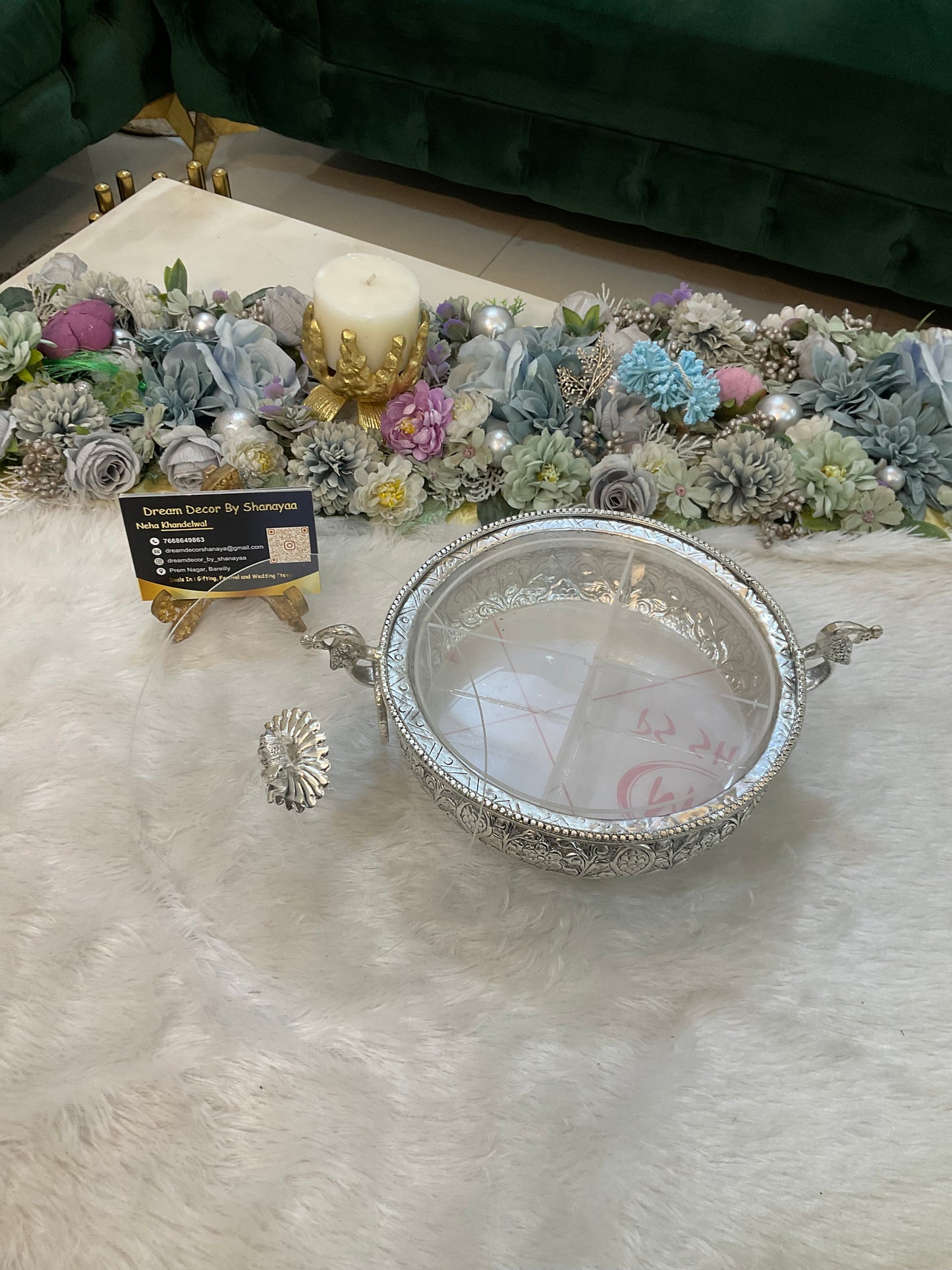 German Silver Hand-Engraved Urli / Dry Fruit Box with Acrylic Lid