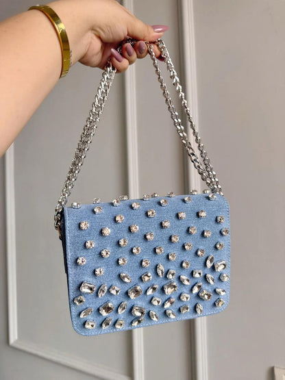 CRYSTAL DENIM FLAP BAGS