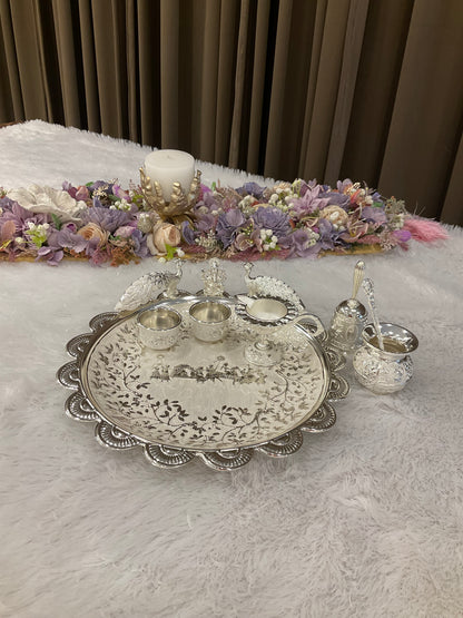 Imported Puja Thali Set with Ganpati & Peacock Motifs