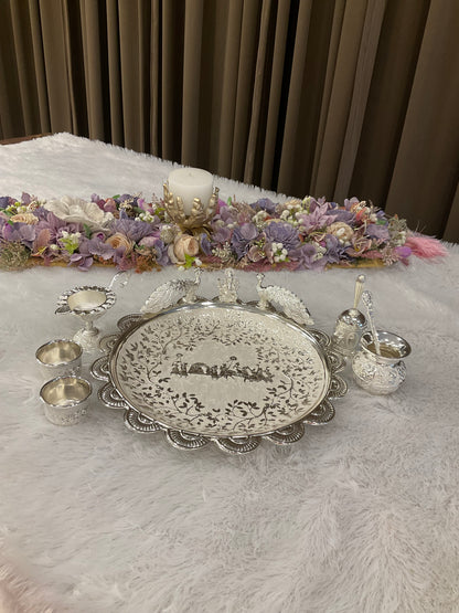 Imported Puja Thali Set with Ganpati & Peacock Motifs