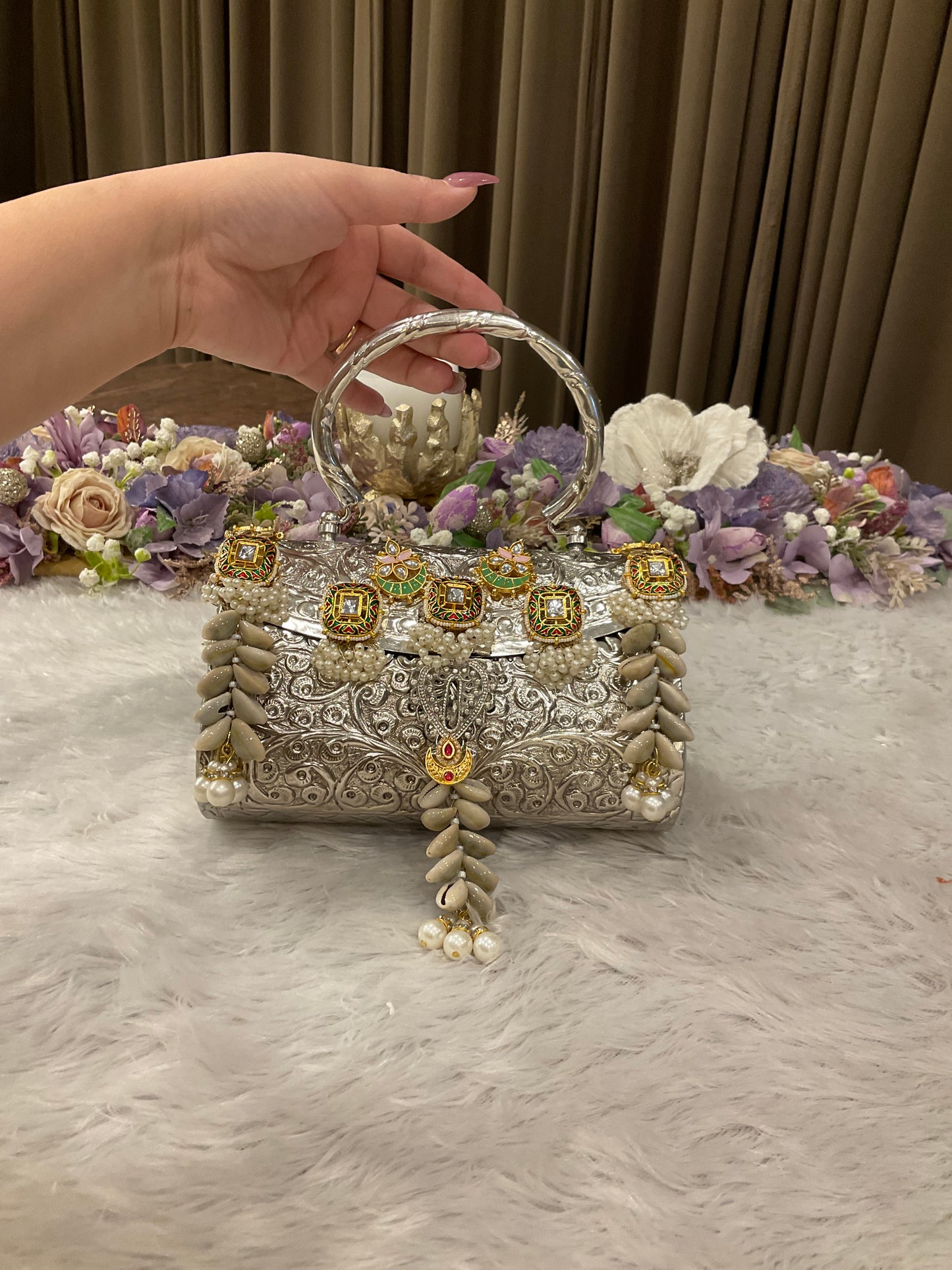 Designer German Silver Statement Clutch