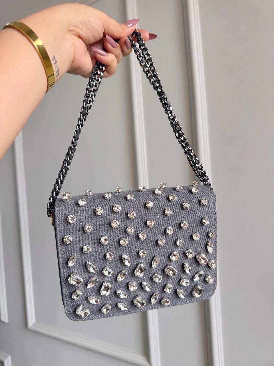 CRYSTAL DENIM FLAP BAGS