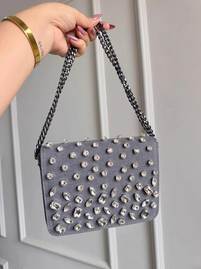 CRYSTAL DENIM FLAP BAGS