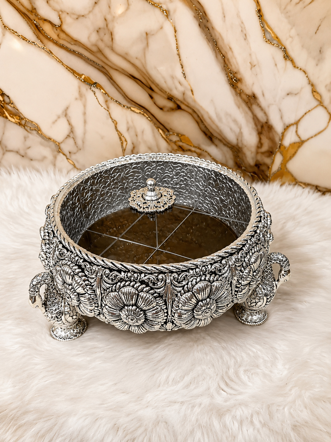 999 Silver-Plated Dry Fruit Box Urli