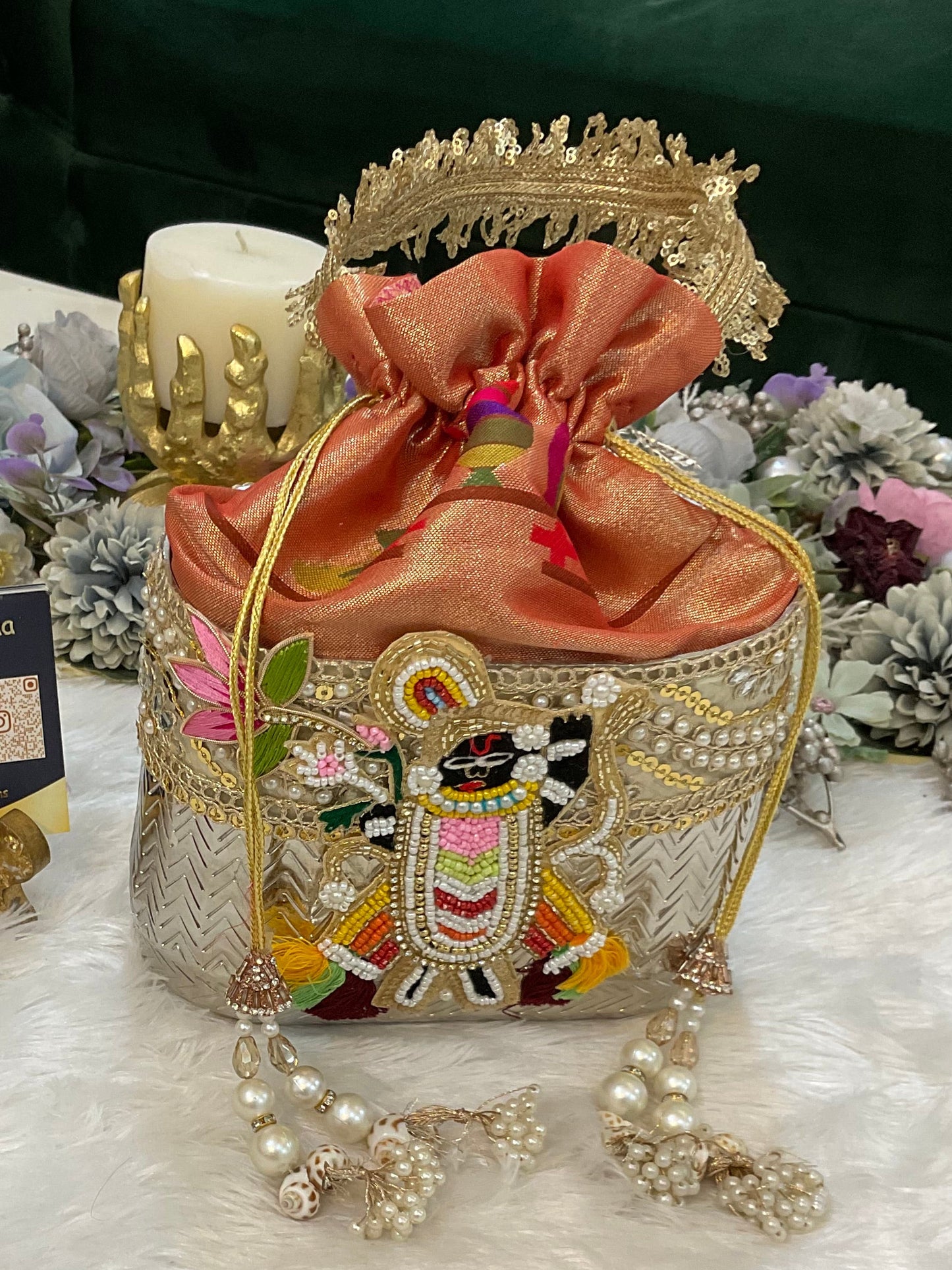 PB-01 German Silver Shreenathji Potli Bag