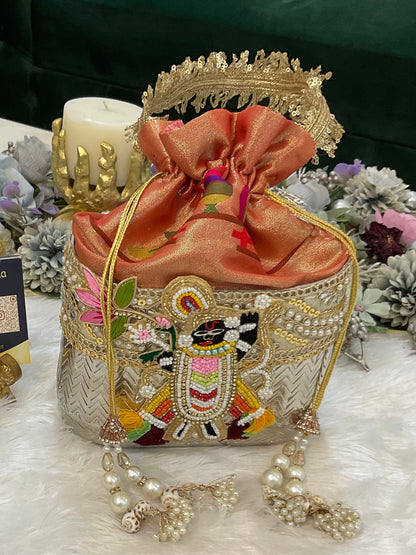 PB-01 German Silver Shreenathji Potli Bag