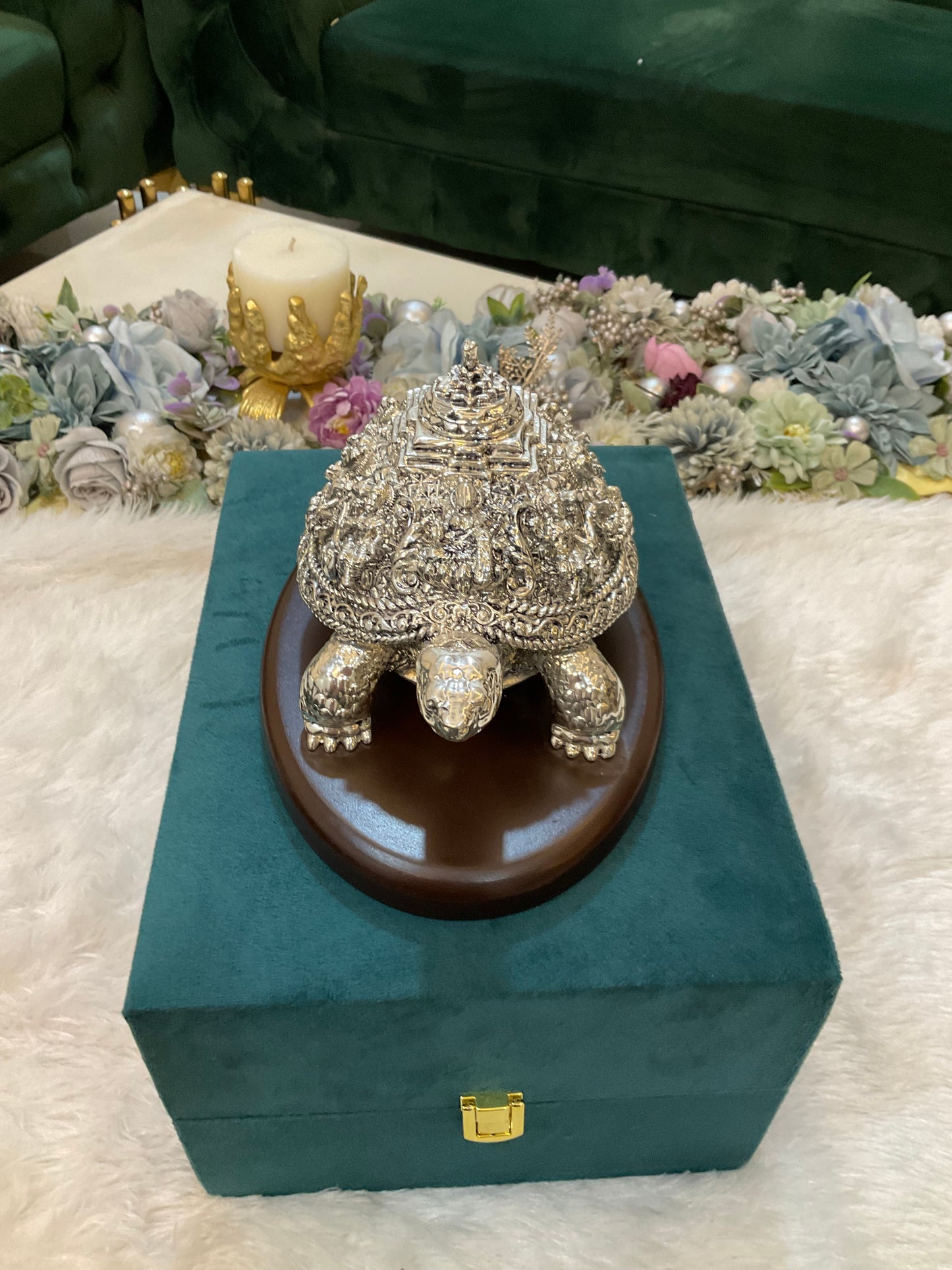 999 Silver Plated Tortoise – Luxury Vastu & Spiritual Décor