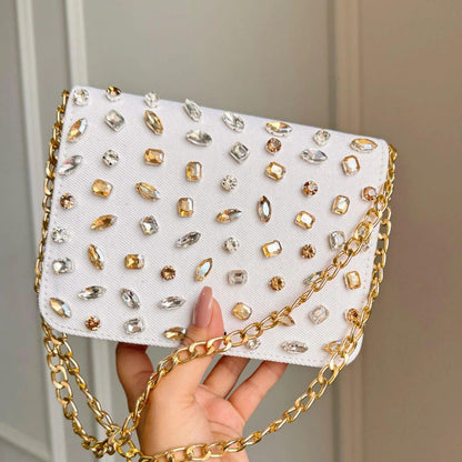 CRYSTAL DENIM FLAP BAGS