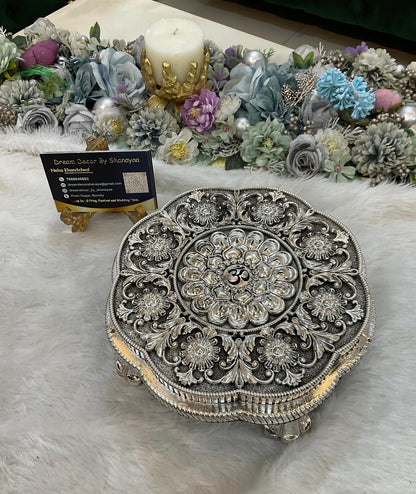 999 Silver Plated Round Chowki with OM Engraving