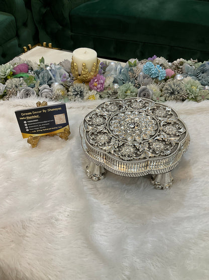 999 Silver Plated Round Chowki with OM Engraving