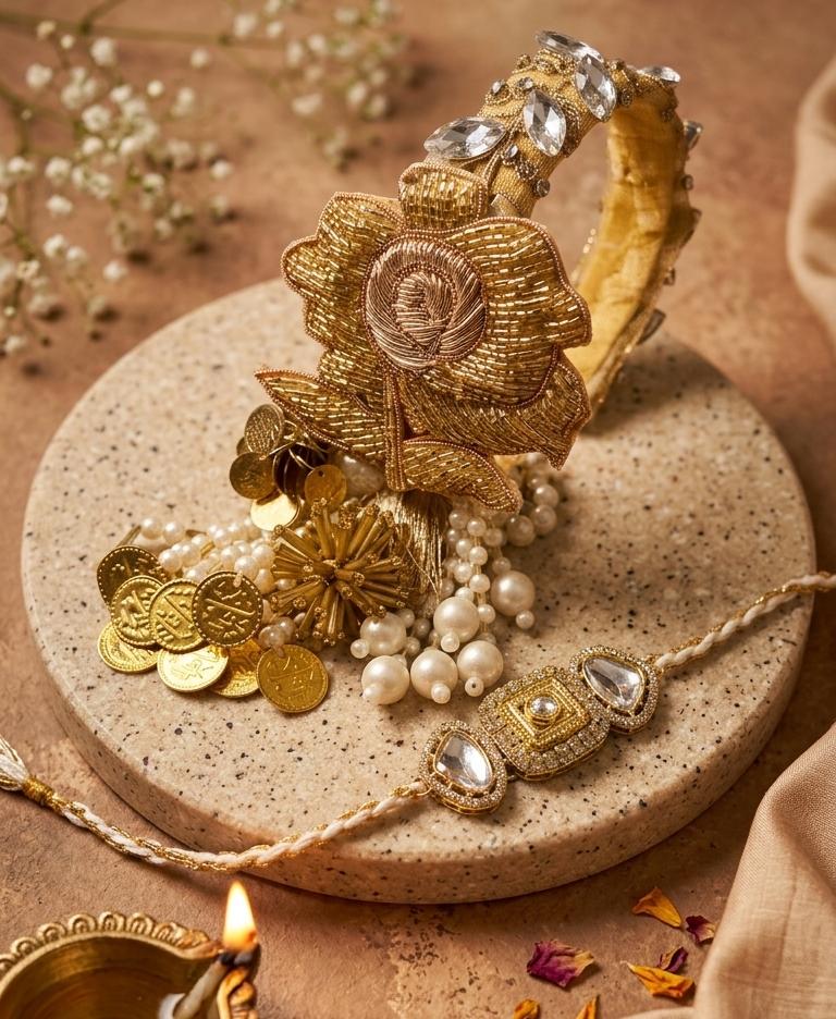 Zardosi Cutdana Rakhi Set