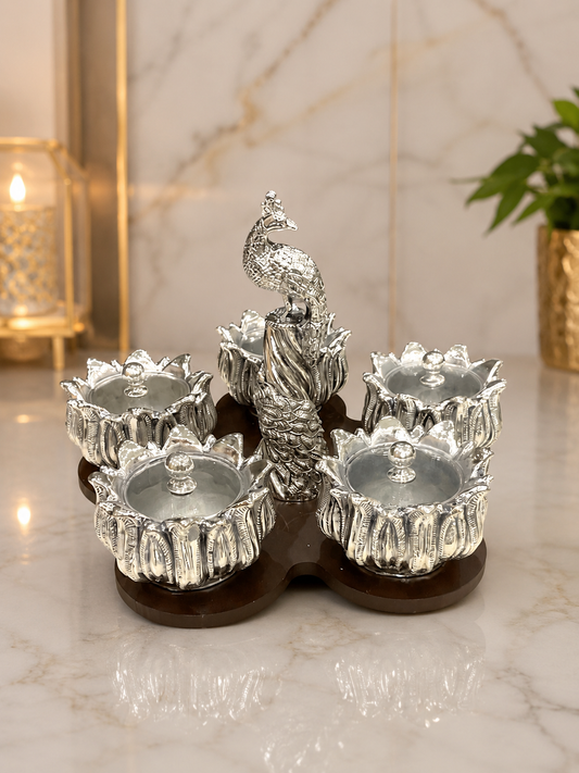 Real Silver Plated Revolving Lotus Dry Fruit Platter