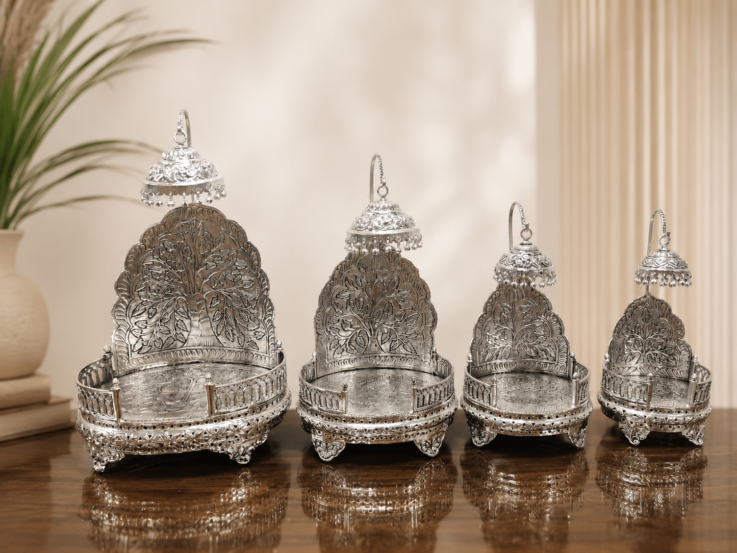 German Silver Hand-Engraved Singhasan