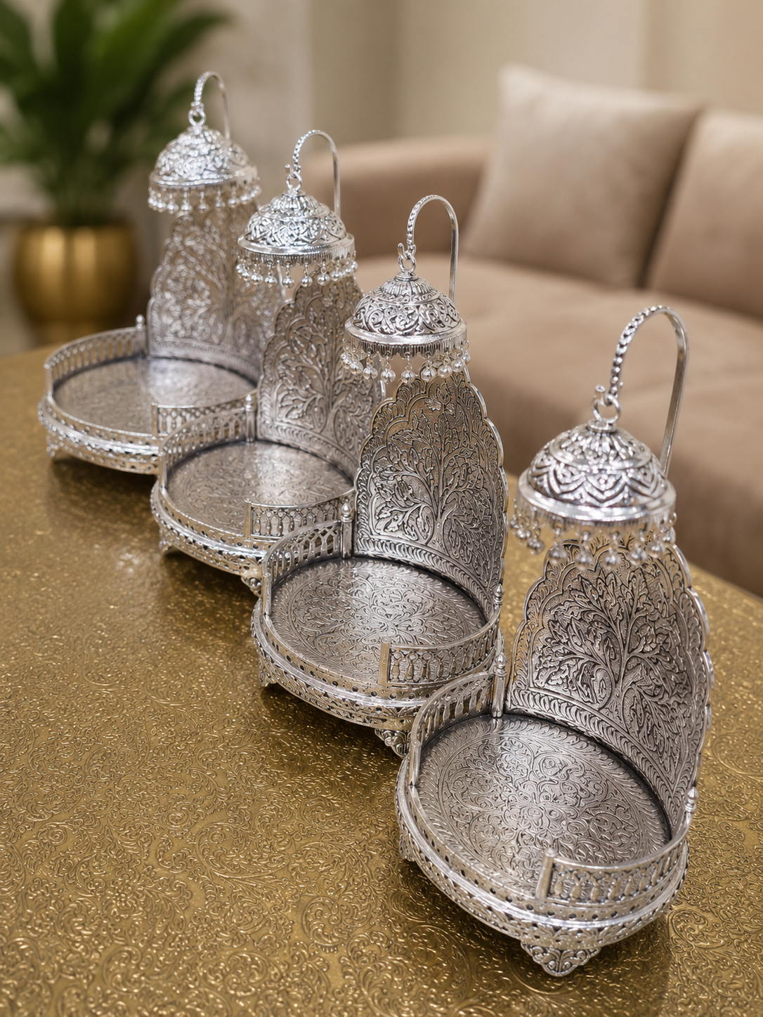 German Silver Hand-Engraved Singhasan