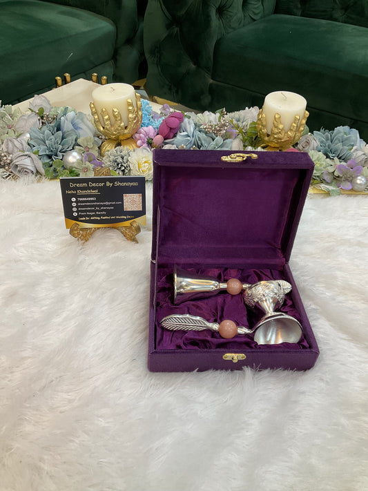 German Silver Diya & Bell Combo Gift Set.