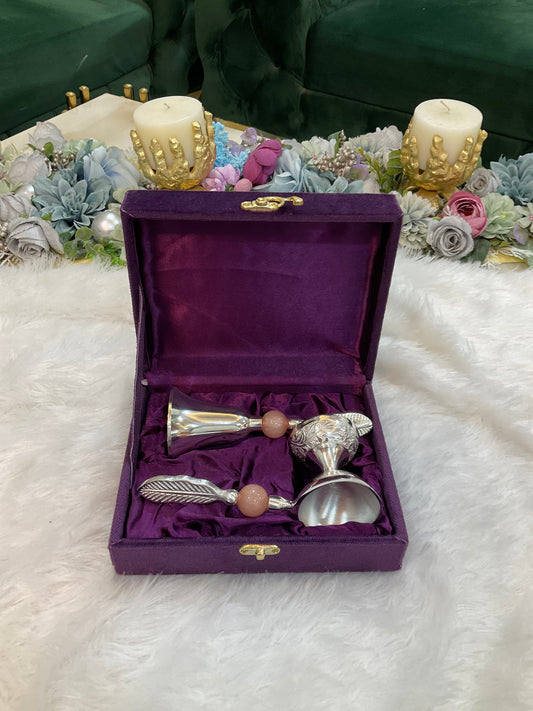 German Silver Diya & Bell Combo Gift Set.