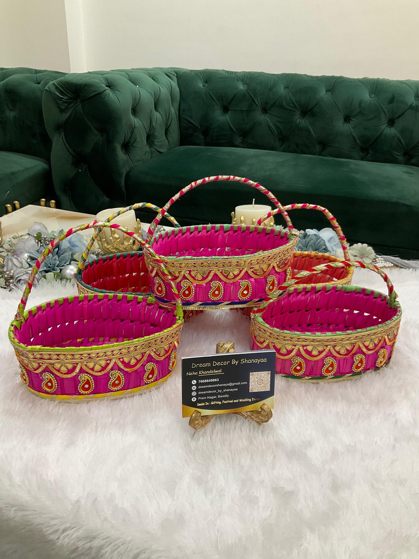 PL101 - Palm Leaf Basket with Gota Décor (4pc)