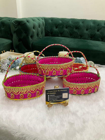 PL101 - Palm Leaf Basket with Gota Décor (4pc)
