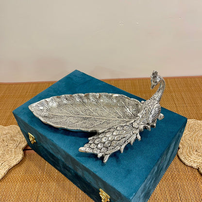 GS108 - Silver Plated Peacock Shape Dry-Fruit Platter