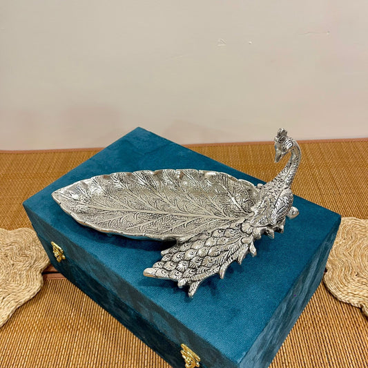 GS108 - Silver Plated Peacock Shape Dry-Fruit Platter