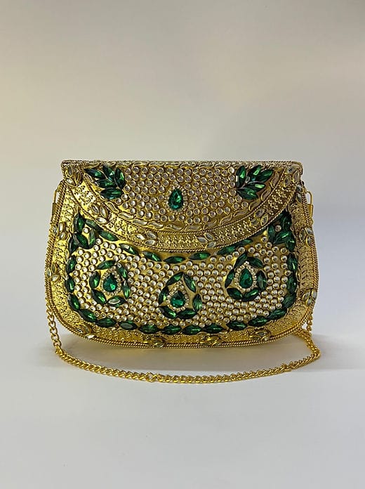 Gold & Green Metal Clutch