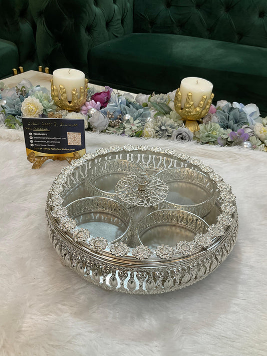 German Silver Dry Fruit Box with Glass Lid (10x2”)